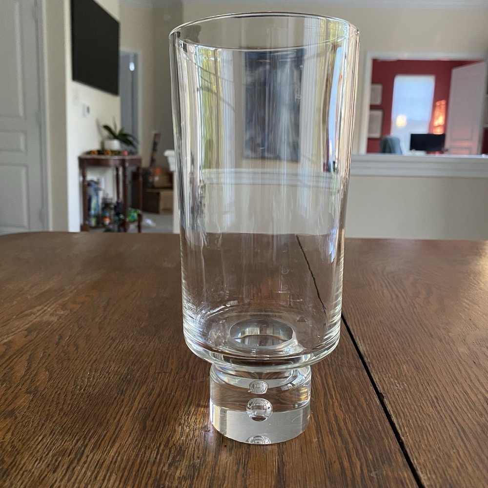 Mid-Century Steuben Art Clear Glass Pedestal Vase 9" Captured Bubble Signed